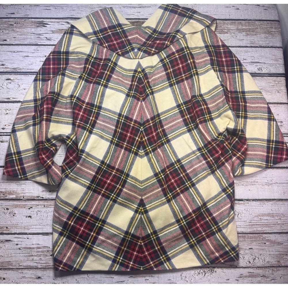 Frances Valentine Christmas Plaid‎ Cocoon Wool Shawl Collar Coat Large $1498 NWT - Picture 12 of 13